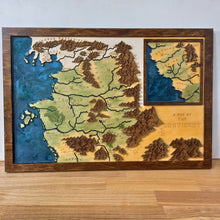 Load image into Gallery viewer, Witcher Map | Northern Kingdoms engraved epoxy map | Witcher 3 Wild Hunt Wood Map
