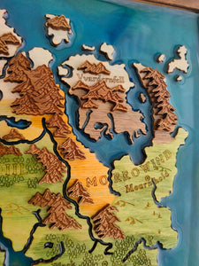 Skyrim Wood Map | Tamriel engraved epoxy map | The Elder Scrolls TES Gift Wooden Decor | Morrowind Oblivion Map