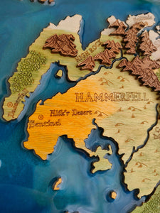 Skyrim Wood Map | Tamriel engraved epoxy map | The Elder Scrolls TES Gift Wooden Decor | Morrowind Oblivion Map