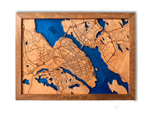 Load image into Gallery viewer, Halifax wooden map / Canada engraved map with epoxy resin / Handmade wall decor / 40x29 cm
