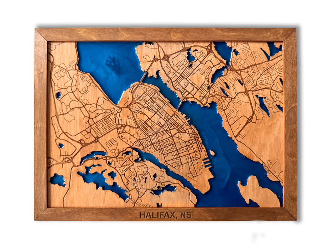 Halifax wooden map / Canada engraved map with epoxy resin / Handmade wall decor / 40x29 cm