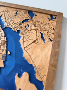 Halifax wooden map / Canada engraved map with epoxy resin / Handmade wall decor / 40x29 cm