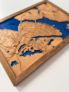 Halifax wooden map / Canada engraved map with epoxy resin / Handmade wall decor / 40x29 cm